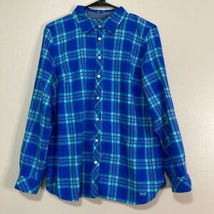 Talbots Women Shirt Plaid flannel button down blue & green Size Lp NWOT